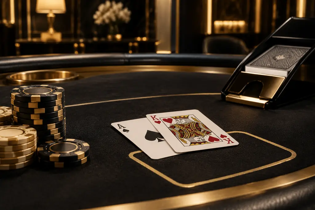 Kartu as dan kartu bergambar di meja blackjack kasino